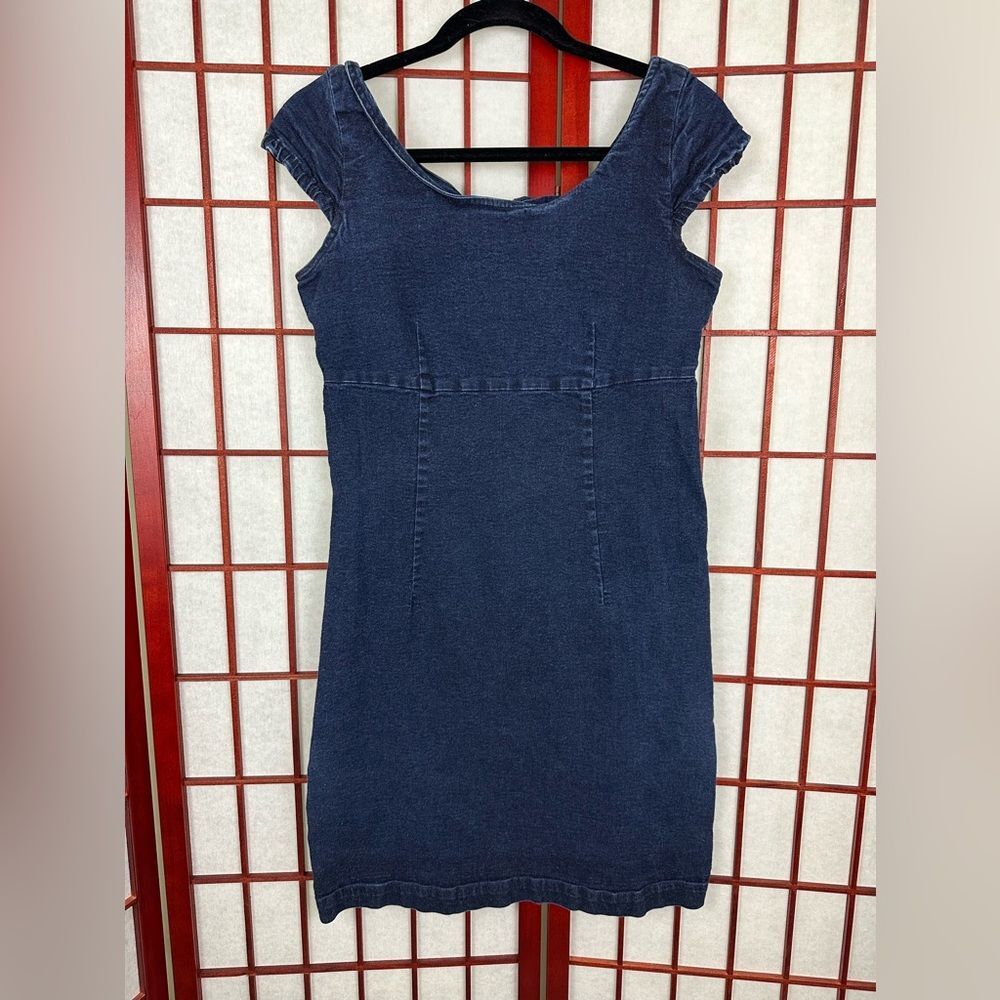 Vintage 90s GAP Stretch Dark Denim Short Sleeve Bodycon Mini Dress 12